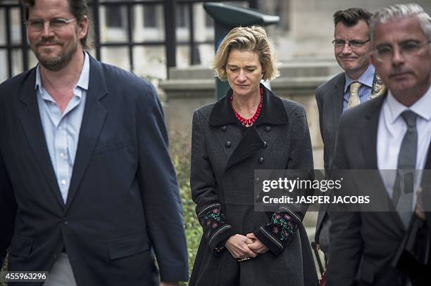 Delphine Boel arrives at the Brussels Trial Court of First Instance, on September 23, 2014 in Brussels, for the pleadings to contest the paternity of...