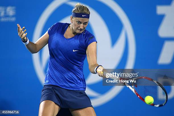 Petra Kvitova of Czech Republic returns a shot during her match against Karin Knapp of Italy during day three of the 2014 Dongfeng Motor Wuhan Open...