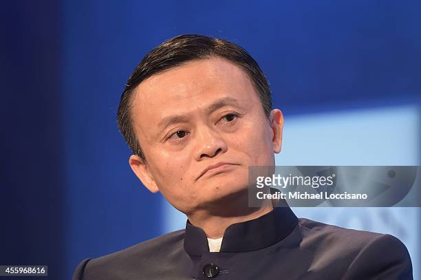 Alibaba Executive Chairman Jack Ma takes part in the "Valuing What Matters" Plenary Session during the third day of the Clinton Global Initiative's...
