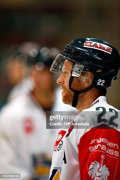 David Petrasek of HV71 Jonkoping is seen during the warm-up during the Champions Hockey League group stage game between JYP Jyvaskyla and HV71...