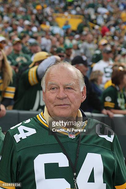Green Bay Packer great Jerry Kramer watches during the game between the Green Bay Packers and the New York Jets at Lambeau Field on September 14,...