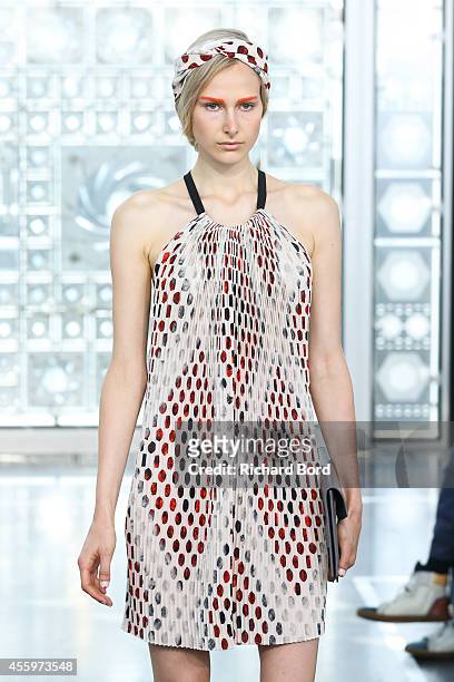 Model walks the runway during the Christine Phung show as part of the Paris Fashion Week Womenswear Spring/Summer 2015 on September 23, 2014 at...