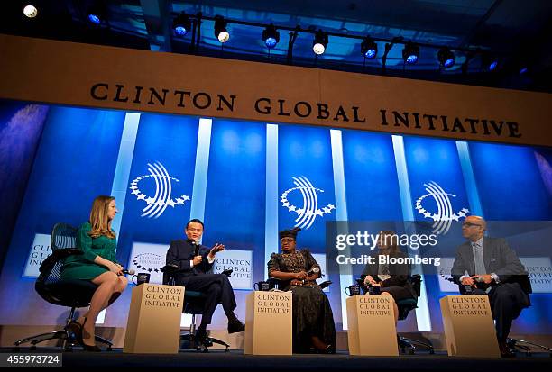 Chelsea Clinton, vice chair of the Clinton Foundation, from left, Jack Ma, chairman of Alibaba Group Holding Ltd., Ngozi Okonjo-Iweala, coordinating...