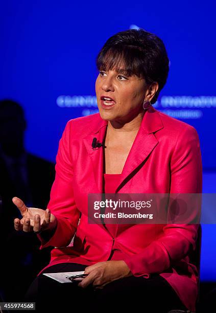 Penny Pritzker, U.S. Secretary of commerce, speaks during the annual meeting of the Clinton Global Initiative in New York, U.S., on Tuesday, Sept....