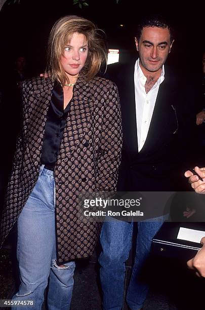 Actress Traci Lind and date Dodi Fayed on April 22, 1991 at Spago in West Hollywood, California.