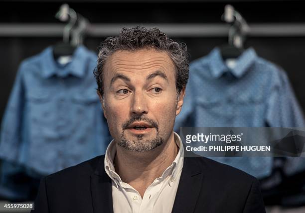 French general director of clothing company Kiabi International Jean-Christophe Garbino gives a press conference in Faches-Thumesnil, northern...