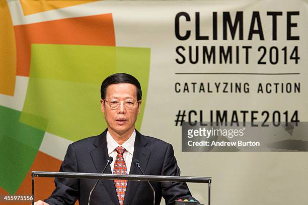 Chinese Vice Premier Zhang Gaoli speaks at the United Nations Climate Summit on September 23, 2014 in New York City. The summit, which is meeting one...