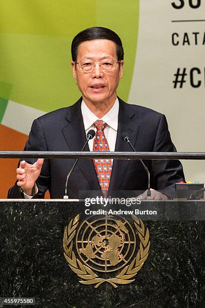 Chinese Vice Premier Zhang Gaoli speaks at the United Nations Climate Summit on September 23, 2014 in New York City. The summit, which is meeting one...