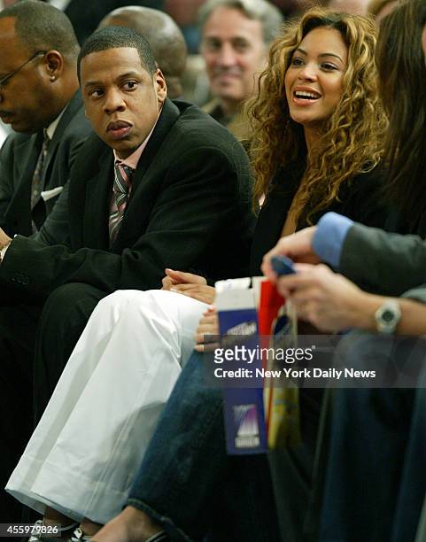 New York Knicks vs. New York Nets at Madison Square Garden. First half, Jay-Z and Beyonce.