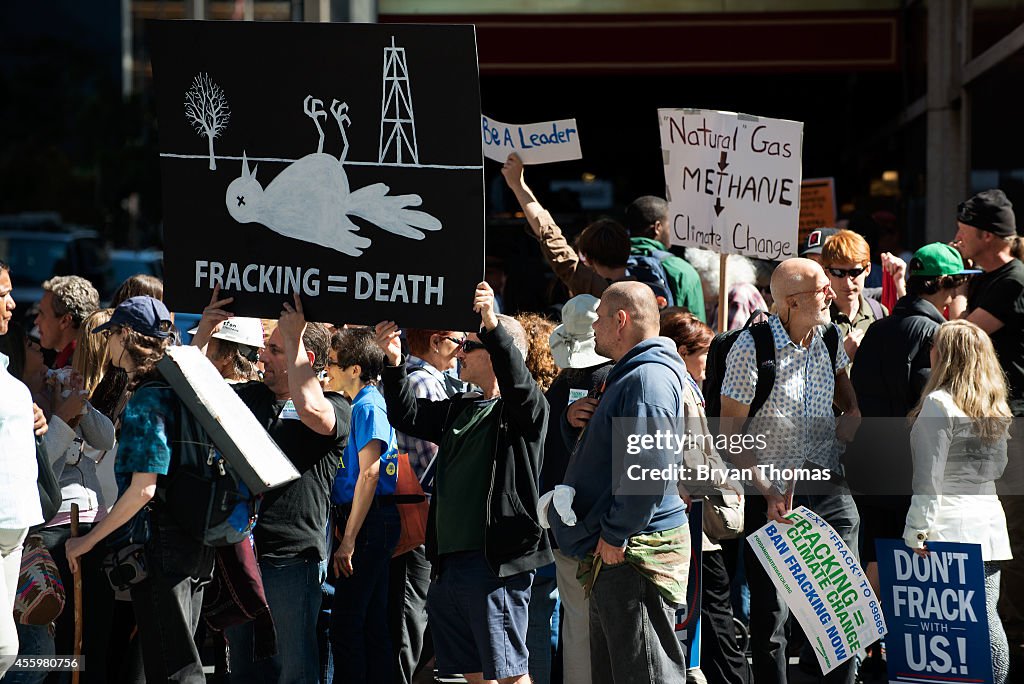 Environmental Activists Protest Outside Of Obama's Address To The Clinton Global Initiative