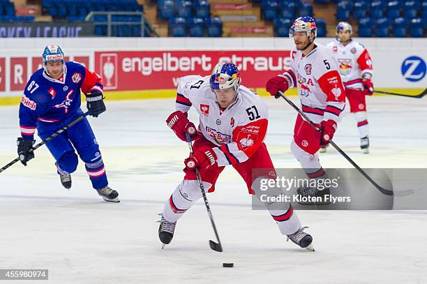 Matthias Trattnig from RB Salzburg skates on Ice during the Champions Hockey League group stage game between Kloten Flyers and Red Bull Salzburg on...