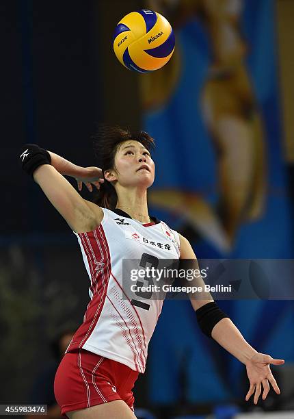 Saori Kimura of Japan in action the FIVB Women's World Championship pool D match between Japan and Azerbaijan on September 23, 2014 in Bari,Italy .