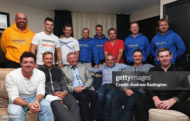 Sir Alex Ferguson, former manager of Manchester United, is pictured with The European Ryder Cup team Front row: Rory McIlroy, Ian Poulter, Sir Alex...