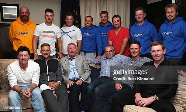 Sir Alex Ferguson, former manager of Manchester United, is pictured with The European Ryder Cup team after delivering a motivational speech ahead of...