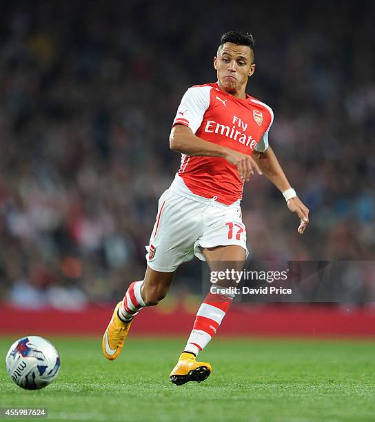 Alexis Sanchez of Arsenal during the Capital One Cup 3rd match between Arsenal and Southampton at Emirates Stadium on September 23, 2014 in London,...