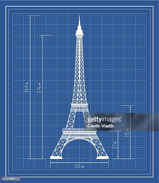 eiffel tower blueprint - french building stock illustrations