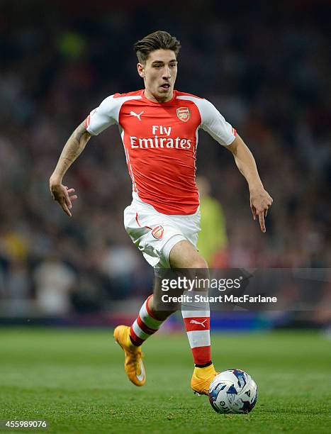 Hector Bellerin of Arsenal during the Capital One Cup Third Round match between Arsenal and Southampton at Emirates Stadium on September 23, 2014 in...