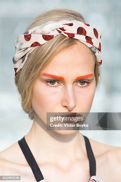 Model walks the runway during the Christine Phung show as part of the Paris Fashion Week Womenswear Spring/Summer 2015 on September 23, 2014 in...