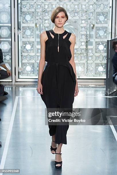 Model walks the runway during the Christine Phung show as part of the Paris Fashion Week Womenswear Spring/Summer 2015 on September 23, 2014 in...