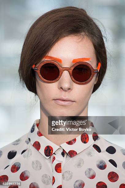 Model walks the runway during the Christine Phung show as part of the Paris Fashion Week Womenswear Spring/Summer 2015 on September 23, 2014 in...