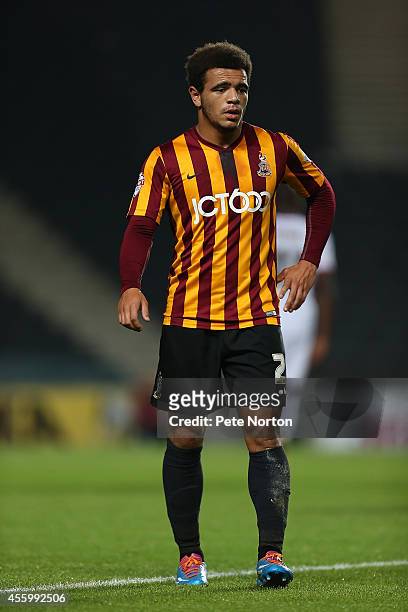 Mason Bennett of Bradford City in action during the Capital One Cup Third Round match between MK Dons and Bradford City at Stadium mk on September...