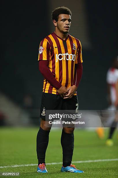 Mason Bennett of Bradford City in action during the Capital One Cup Third Round match between MK Dons and Bradford City at Stadium mk on September...