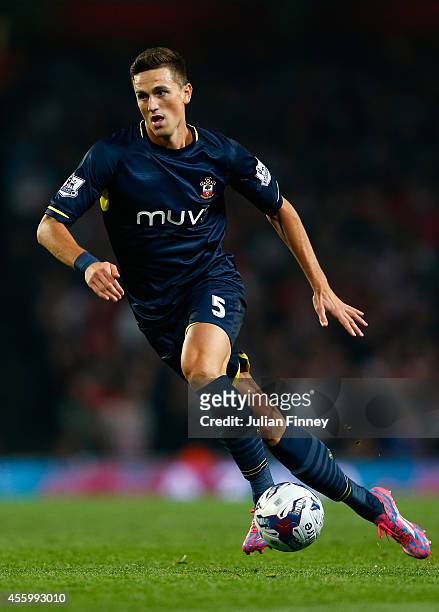 Florin Gardos of Southampton in action during the Capital One Cup Third Round match between Arsenal and Southampton at the Emirates Stadium on...