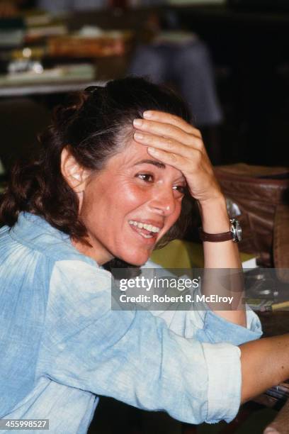 American actress Anne Bancroft on the set of the play 'Golda' , New York, New York, 1977.