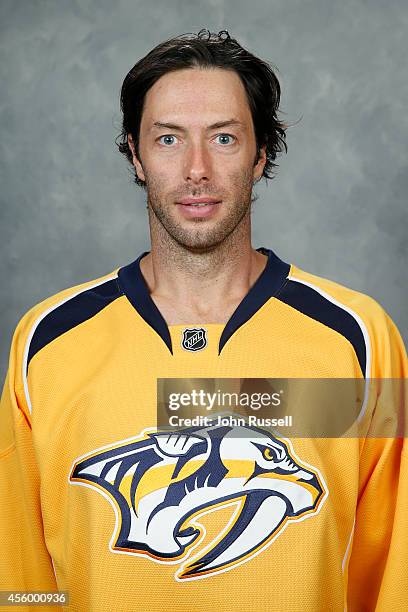 Matt Cullen of the Nashville Predators poses for his official headshot for the 2014-2015 season on September 18, 2014 at the Bridgestone Arena in...