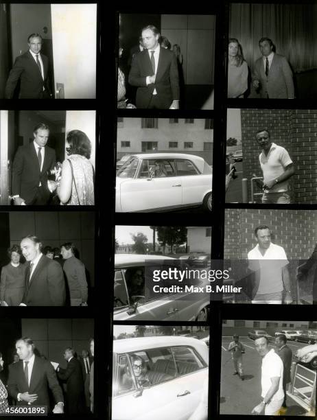 Proof sheet of attendees of the screening of the movie "The Thomas Crown Affair" including, Marlon Brando, Candice Bergen, Jack Lemmon and Tom...