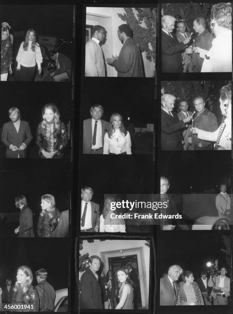 Proof sheet of attendees including, Marlon Brando, Natalie Wood, Candace Bergen, Terry Melcher, Patty Duke, Harry Falk, Lorne Greene, Rev. Jesse...