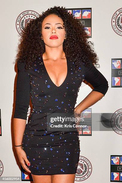 Elle Varner poses during the Hip Hop Caucus Climate Change Red Carpet event at Howard Theater on September 23, 2014 in Washington, DC.