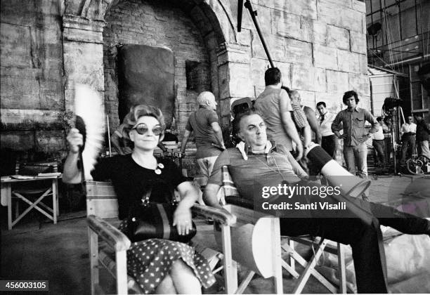 Movie Director Federico Fellini with wife Giulietta Masina on July 7, 1975 in Rome, Italy.