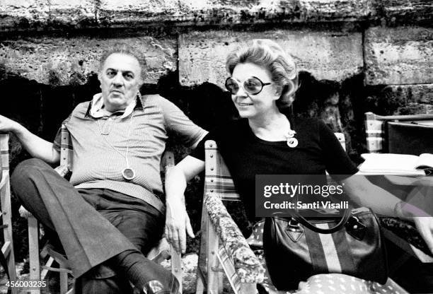 Movie Director Federico Fellini with wife Giulietta Masina on July 7, 1975 in Rome, Italy.