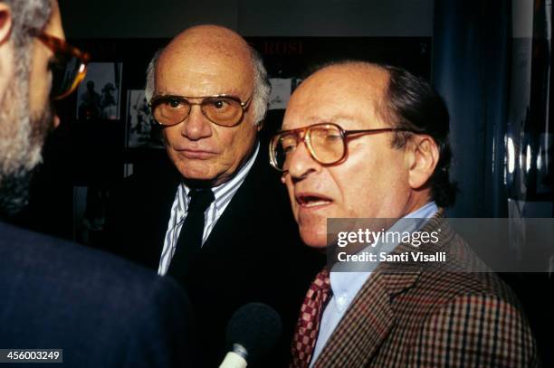 Movie Directors Francesco Rosi and Sidney Lumet talking to a reporter on November 3, 1995 in New York, New York.