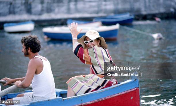 Movie Director Lina Wertmuller on a rowboat on August 1, 1975 in Capri, Italy.