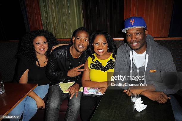 Michelle Buteau, Marlon Wayans, Sherri Shepherd and Michael Che attend NYTough Comedy Showcase at Caroline's On Broadway on September 23, 2014 in New...