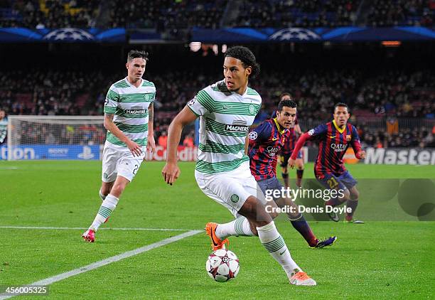 Virgil van Dijk of Celtic FC in action during the UEFA Champions League, Group H match between FC Barcelona and Celtic FC at the Camp Nou Stadium on...