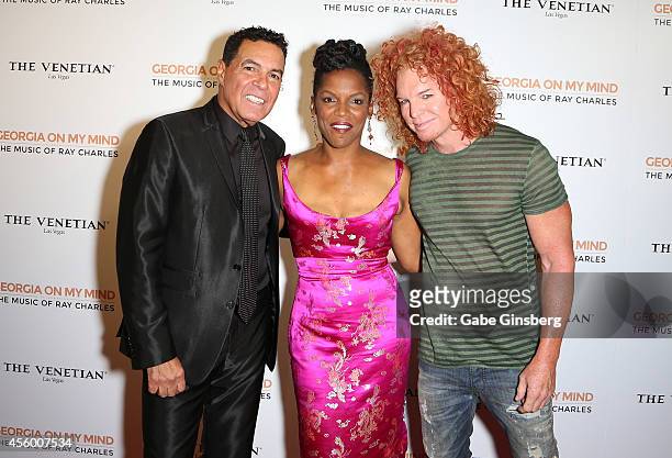 Singers Clint Holmes, Nnenna Freelon and comedian Carrot Top arrive at "Georgia On My Mind: Celebrating The Music Of Ray Charles" launch party at The...