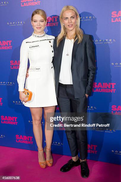 Team of the movie actresses Lea Seydoux and Aymeline Valade attend the 'Saint Laurent' movie premiere at Centre Pompidou on September 23, 2014 in...