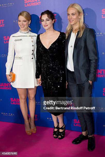 Team of the movie actress Lea Seydoux , Amira Casar and Aymeline Valade attend the 'Saint Laurent' movie premiere at Centre Pompidou on September 23,...