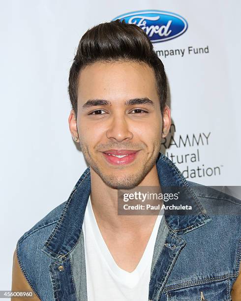 Latin Recording Artist Prince Royce attends the Latin GRAMMY Cultural Foundation presention of a Latin GRAMMY In Schools at Los Angeles High School...