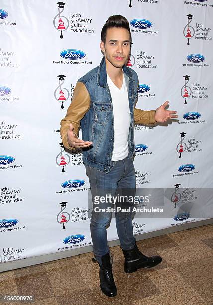 Latin Recording Artist Prince Royce attends the Latin GRAMMY Cultural Foundation presention of a Latin GRAMMY In Schools at Los Angeles High School...