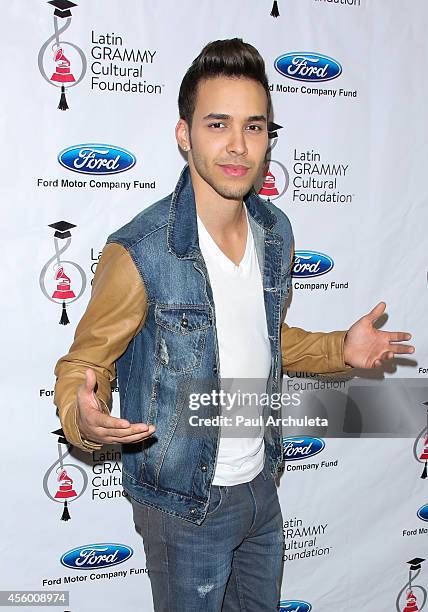 Latin Recording Artist Prince Royce attends the Latin GRAMMY Cultural Foundation presention of a Latin GRAMMY In Schools at Los Angeles High School...