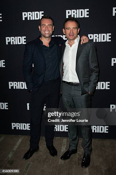 Screenwriter Stephen Beresford and director Matthew Warchus arrive at the Los Angeles Special Screening of "Pride" at the AMPAS Samuel Goldwyn...