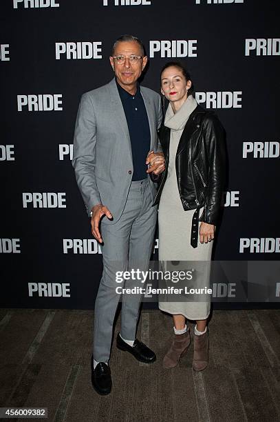 Actor Jeff Goldblum and Emily Livingston arrive at the Los Angeles Special Screening of "Pride" at the AMPAS Samuel Goldwyn Theater on September 23,...