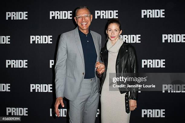 Actor Jeff Goldblum and Emily Livingston arrive at the Los Angeles Special Screening of "Pride" at the AMPAS Samuel Goldwyn Theater on September 23,...