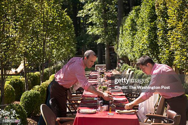 Large table is set to entertain over thirty people at the home of Greta De Keyser and Bart Vandaele's home in Alexandria, Virginia on September 06,...