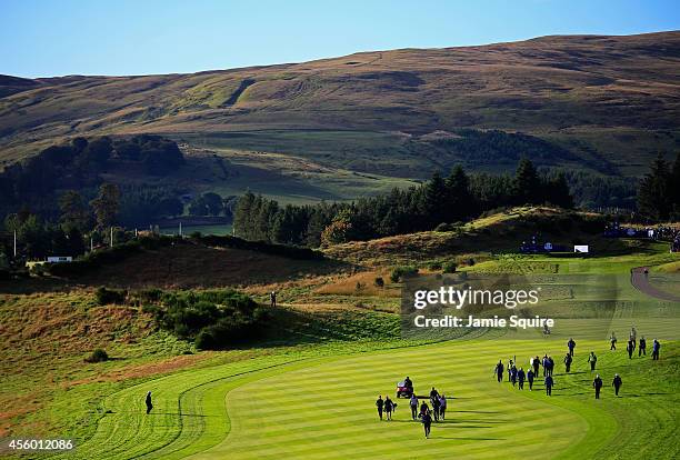General view as United States team members walk the course ahead of the 2014 Ryder Cup on the PGA Centenary course at the Gleneagles Hotel on...
