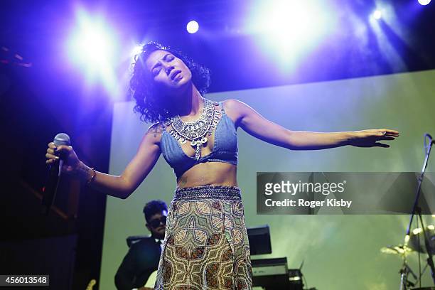 Jhene Aiko performs onstage during vitaminwater And The Fader Present uncapped With Jhene Aiko, Ty Dolla $ign And Raury at The Skybox on September...